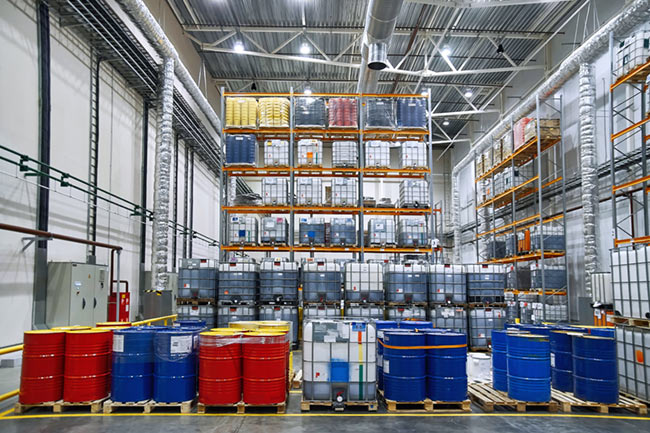 storage facility with hazardous waste drums